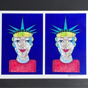 Listed GUNTHER TEMECH (1940-2010) Signed Print / RARE Double STATUE OF LIBERTY